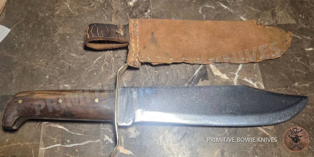 Large bowie wood handle and sheath, a handmade knife with an elk stag handle