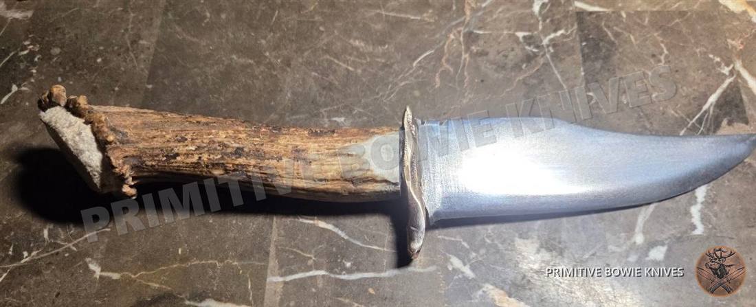 Long stag handle polished blade, a handmade knife with an elk stag handle